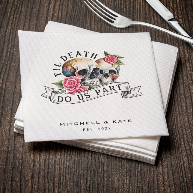 Guardanapo De Papel Til Death Nos Part Skulls & Rosa White Wedding (Til Death Do Us Part Skulls & Roses White Wedding Napkins
)