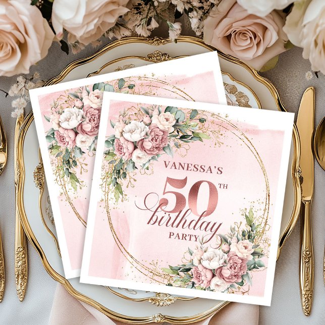 Guardanapo De Papel Timeless Rose Gold Dusty Pink 50th Birthday Party  (Timeless Rose Gold Dusty Pink 50th Birthday Party Napkins

)