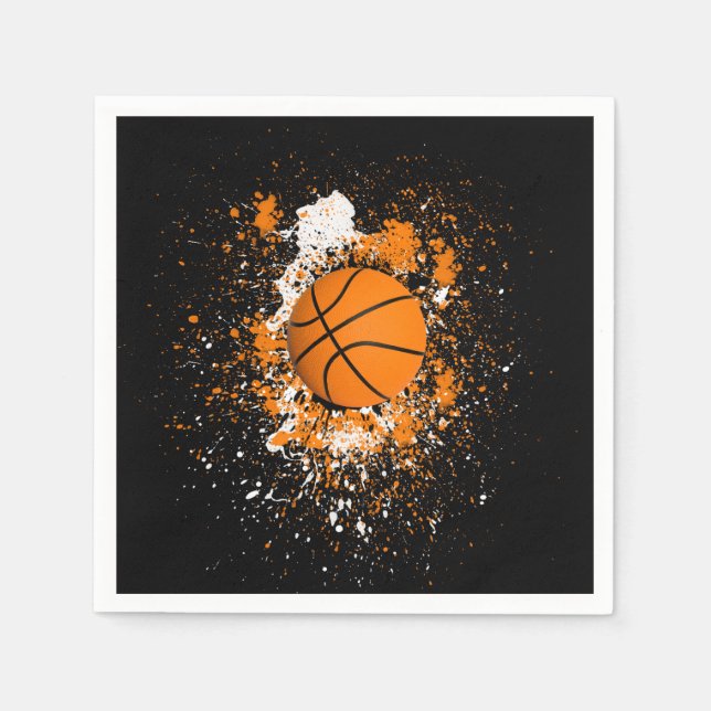Guardanapo De Papel Tinta de Grunge de Basquete Laranja Preto (Frente)
