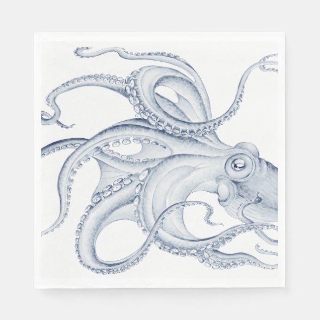 Guardanapo De Papel Tinta Kraken de Octopus Cephalopod Azul (Frente)