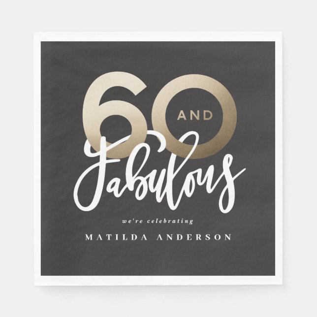 Guardanapo De Papel Típica moderna, 60 anos, preto e ouro (Frente)