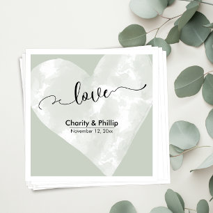 Guardanapo De Papel Tipografia "Amor" com Coração Branco e Verde Sag