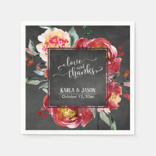 Guardanapo De Papel Tipografia de Amor e Gratidão Flores Vermelhas Lou