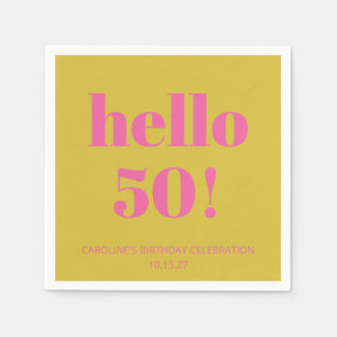 Guardanapo De Papel Tipografia Escura Amarelo Cor-de-Rosa 50º Aniversá