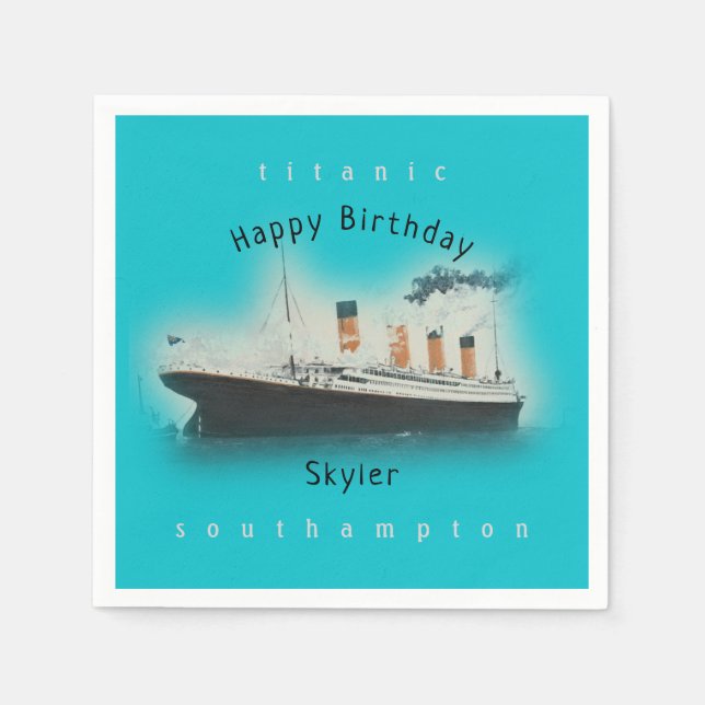 Guardanapo De Papel Titanic Ship Happy Birthday Nome Aqua Teal (Frente)