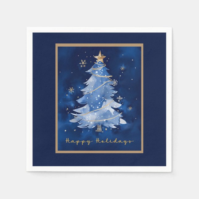 Guardanapo De Papel Title: Happy Holidays Elegant Navy Gold Christmas  (Frente)