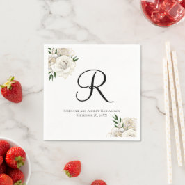 Guardanapo De Papel Toalha de casamento floral de rosas brancas Monogr