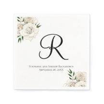 Toalha de casamento floral de rosas brancas Monogr
