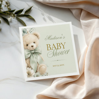 Guardanapo De Papel Toalhas de Bebê Urso de Pelúcia Verde Sage Clássic