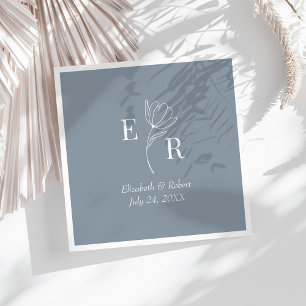 Guardanapo De Papel Toalhas de Casamento com Monograma Floral Azul Poe