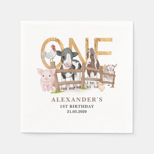 Guardanapo De Papel Toalhetes para festa de 1º aniversário com tema de (Frente)