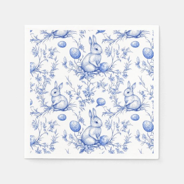 Guardanapo De Papel Toile De Jouy Blue Easter Bunny (Frente)