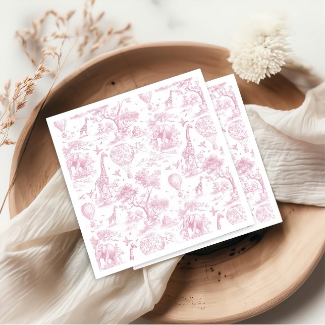 Guardanapo De Papel Toile de Jouy Safari Chá de fraldas Rosa Napkins (Criador carregado)