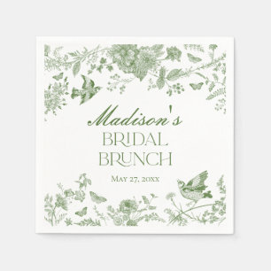 Guardanapo De Papel Toile De Jouy Verde Vintage Brunch Floral de Noiva