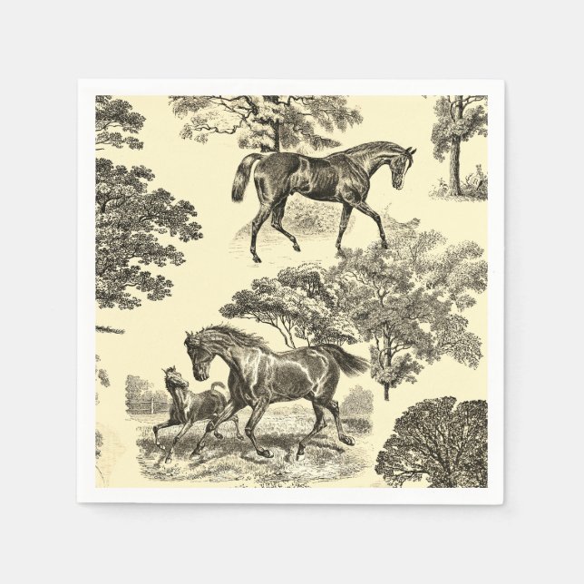 Guardanapo De Papel Toile Elegante Beige Rustic Horses (Frente)