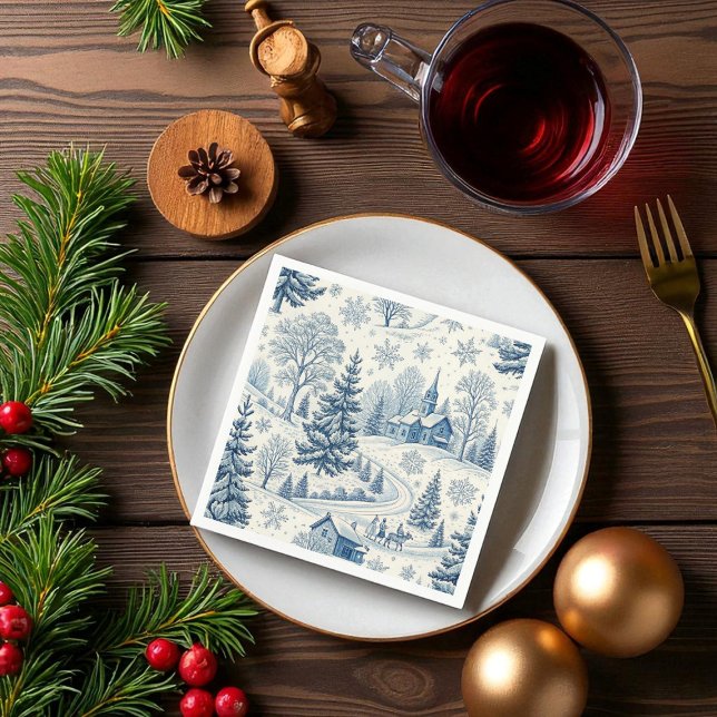 Guardanapo De Papel Toile Napkins da vila de inverno azul (Criador carregado)