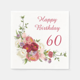 Guardanapo De Papel Tons de Rosa Flor de Peônia Branca Feliz Aniversár