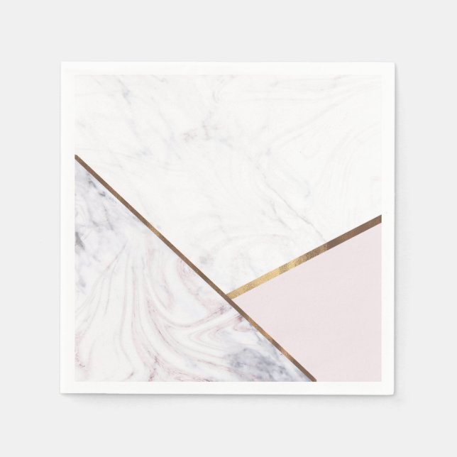 Guardanapo De Papel Toque de Rosa White e Cinza Marble Chic Party (Frente)