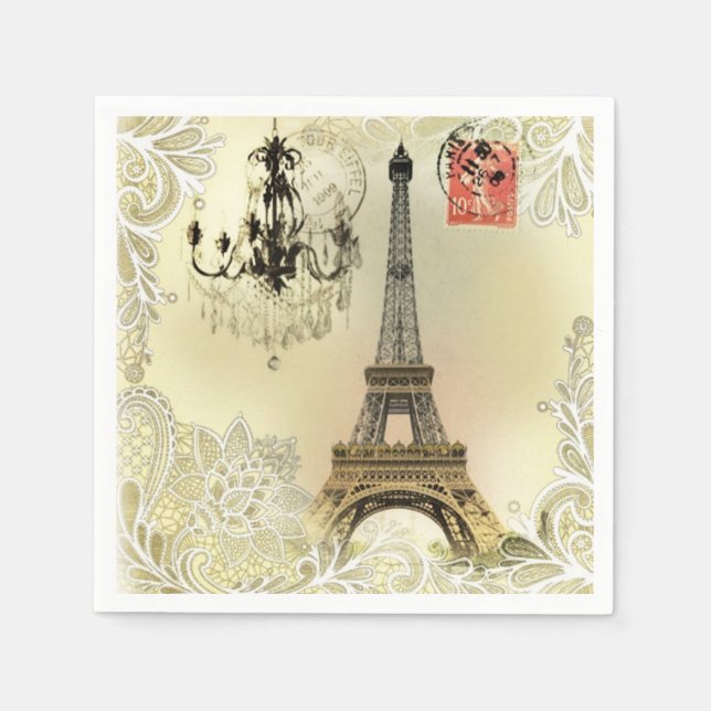Guardanapo De Papel torre beige floral lace chandelier paris eiffel (Frente)
