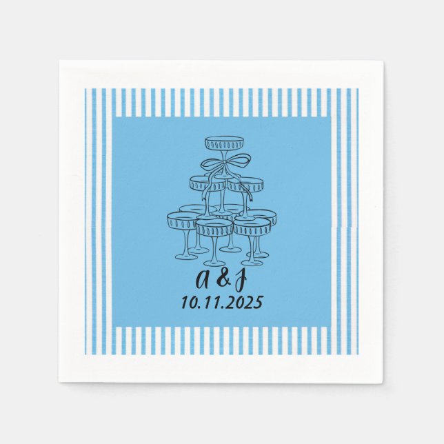 Guardanapo De Papel Torre de Champanhe Azul e Branco (Frente)