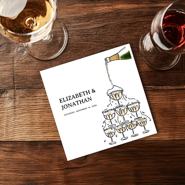 Guardanapo De Papel Torre de Champanhe Desenhada à Mão Jantar de Rehea (Hand Drawn Champagne Tower Rehearsal Dinner Napkins)