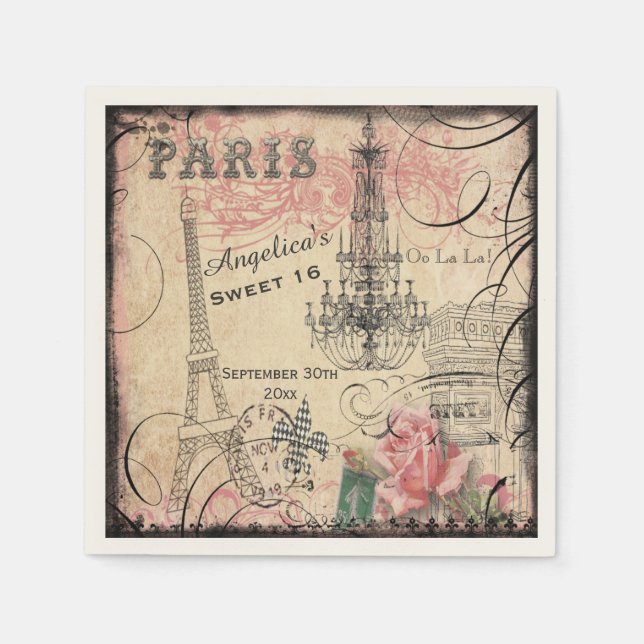 Guardanapo De Papel Torre Eiffel 16 e Chandelier personalizados (Frente)