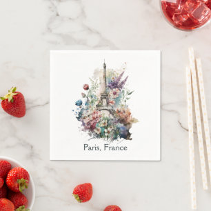 Guardanapo De Papel Torre Eiffel Aquarela Florais Paris França