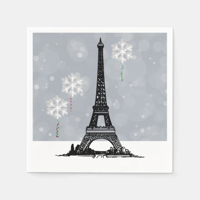 Guardanapo De Papel Torre Eiffel de inverno, Natal em Floco de Neve (Frente)