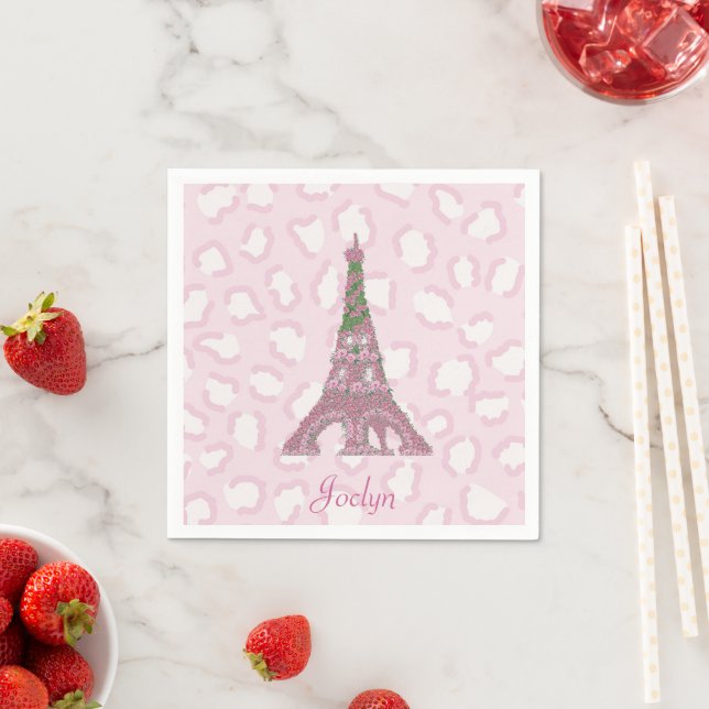 Guardanapo De Papel Torre Eiffel de Rosas Leopardo Rosa  (Insitu)