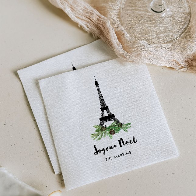 Guardanapo De Papel Torre Eiffel e Pinheiro | Moderno Joyeux Noel (Criador carregado)