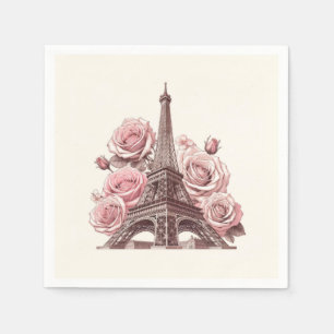 Guardanapo De Papel Torre Eiffel e Rosas Cor-de-Rosa de Paris