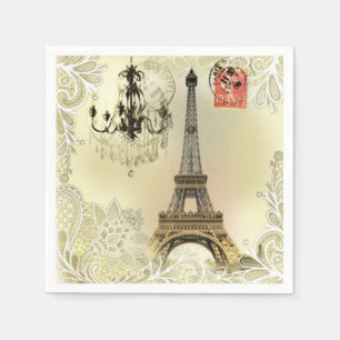 Guardanapo De Papel torre Eiffel floral bege de Paris do candelabro do
