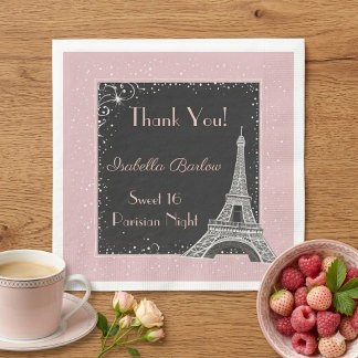 Guardanapo De Papel Torre Eiffel Parisiense Brilho Rubor Rosa Doce 16