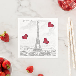 Guardanapo De Papel Torre Eiffel Vintage - corações vermelhos