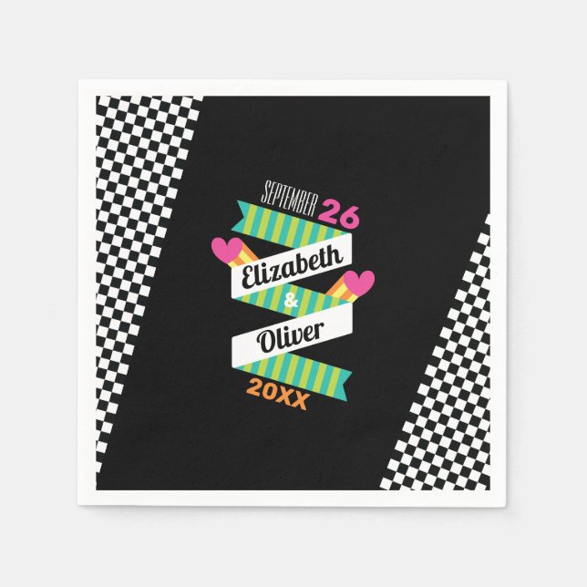 Guardanapo De Papel Totalmente 80s Stripes e Casamento Verificado (Frente)