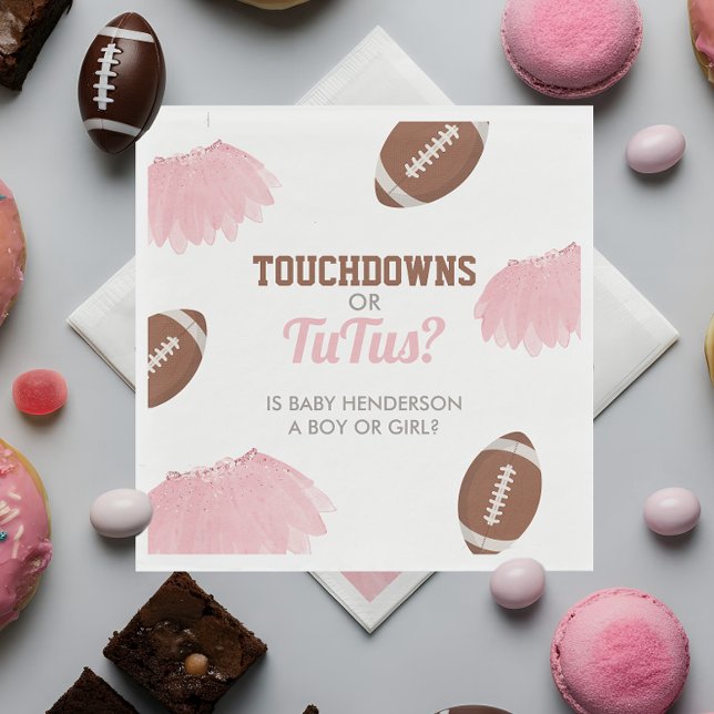 Guardanapo De Papel Touchdowns ou Tutus Revelação de Gênero (Touchdowns or Tutus Gender Reveal Paper Napkin)