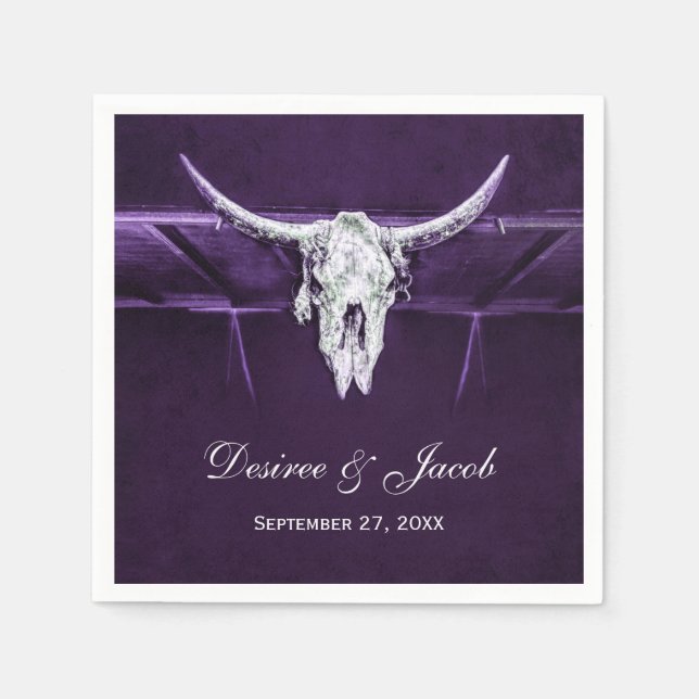 Guardanapo De Papel Touro Ocidental Vaca Crânio Escuro Roxo Roxo Russo (Frente)