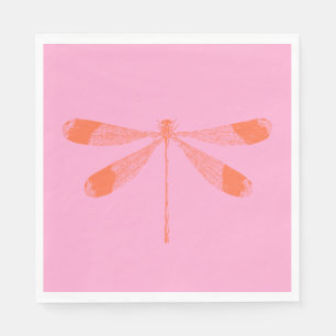 Guardanapo De Papel Trabalho de arte de Dragonfly de cor rosa e laranj