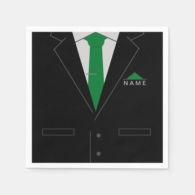 Guardanapo De Papel Traje preto elegante e gravata verde - Adicione se (Frente)