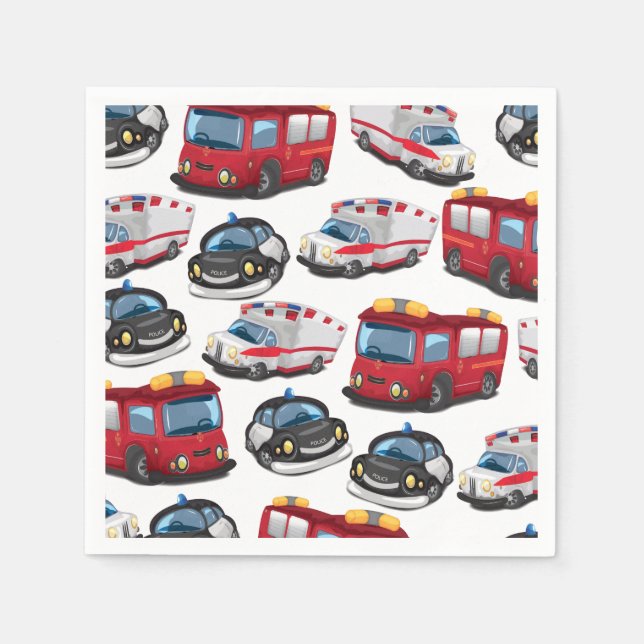 Guardanapo De Papel Transporte de polícia, ambulância e bombeiros. (Frente)