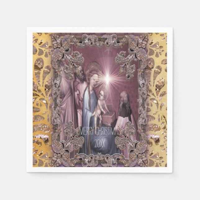 Guardanapo De Papel Trazendo presentes para o bebê Jesus (Frente)