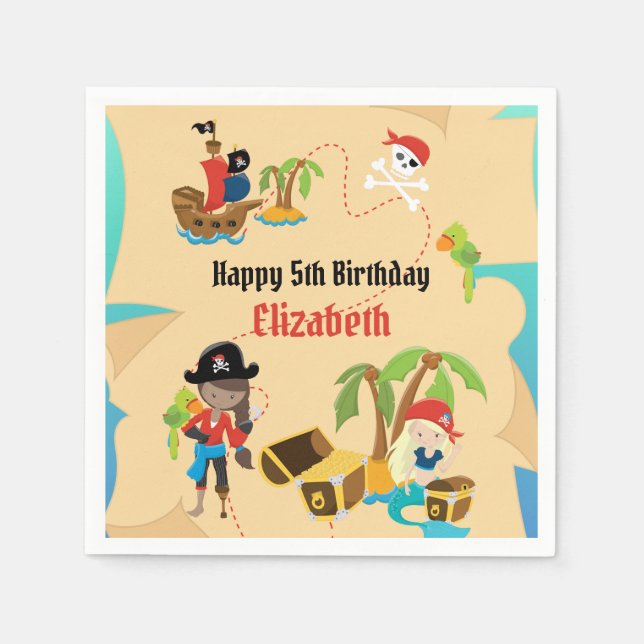 Guardanapo De Papel Treasure Map Cute Girl Pirata Festa de aniversário (Frente)
