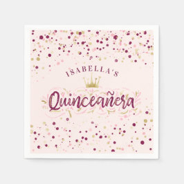 Guardanapo De Papel Trendy Blush Burgundy e Confetti Quinceañera Doura