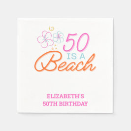 Guardanapo De Papel Trendy Hand Drawn Doodle 50th Beach Birthday