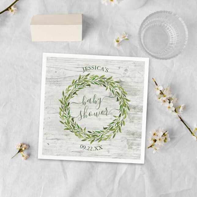 Guardanapo De Papel Trendy Laurel Wreath Greenery Chá de fraldas (Criador carregado)