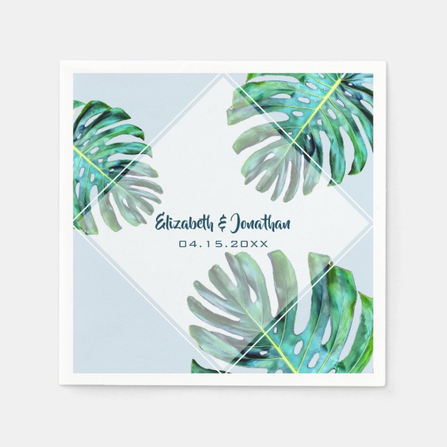 Guardanapo De Papel Trendy Modern Greenery Casamento Azul (Frente)