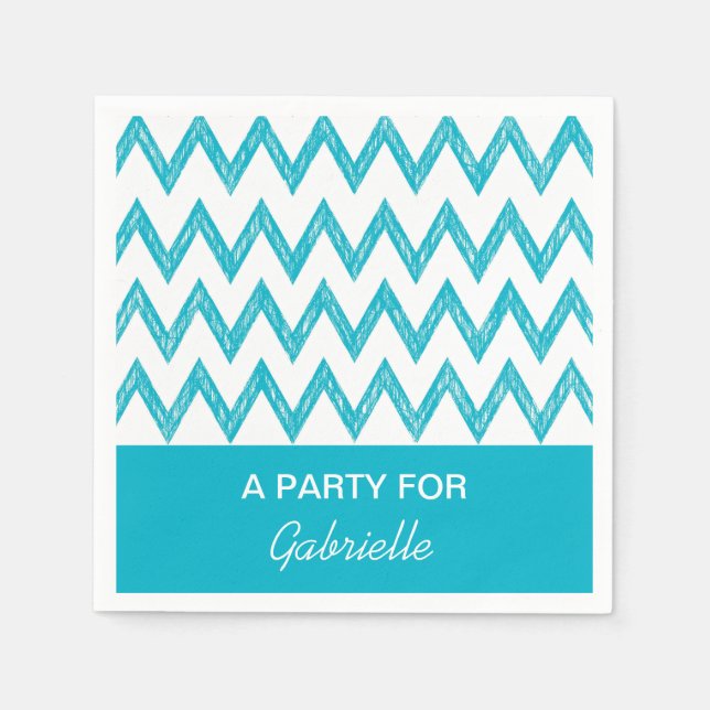 Guardanapo De Papel Trendy Pencil Turquoise Chevron Zigzags Com Nome (Frente)