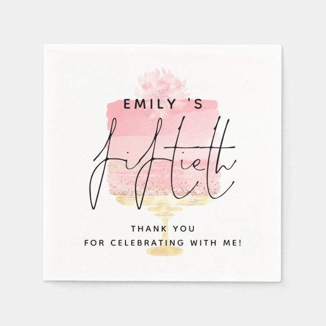 Guardanapo De Papel Trendy Pink Cake Name 50º Aniversário Obrigado (Frente)