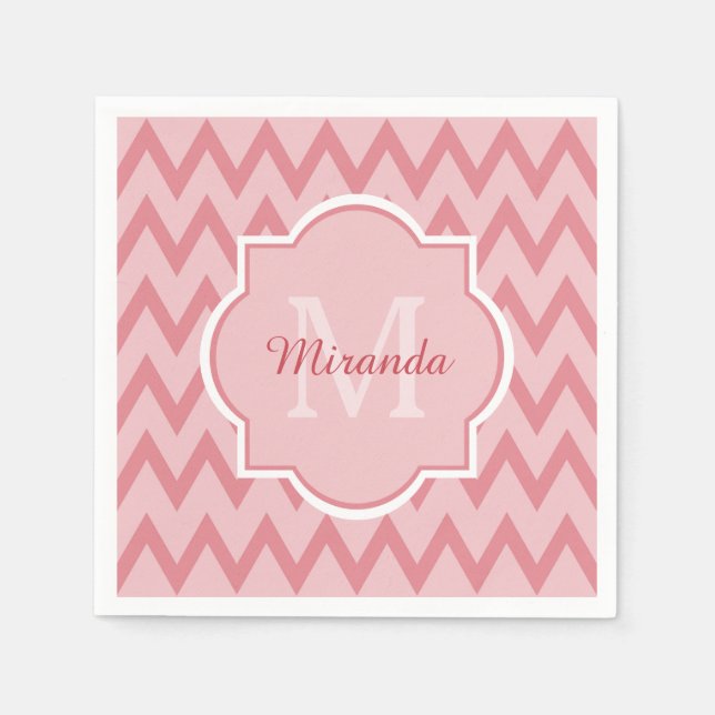 Guardanapo De Papel Trendy Pink Chevron Zigzag Name e Monograma (Frente)