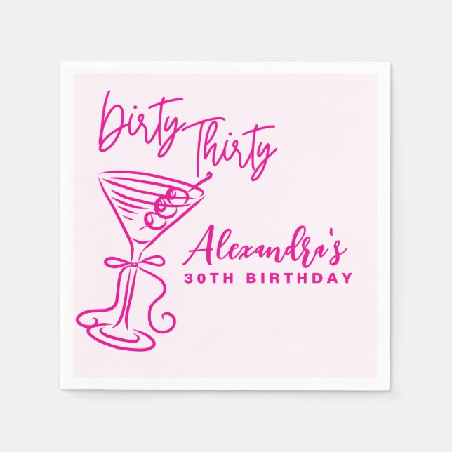 Guardanapo De Papel Trendy Pink Dirty Thirty 30th Birthday (Frente)